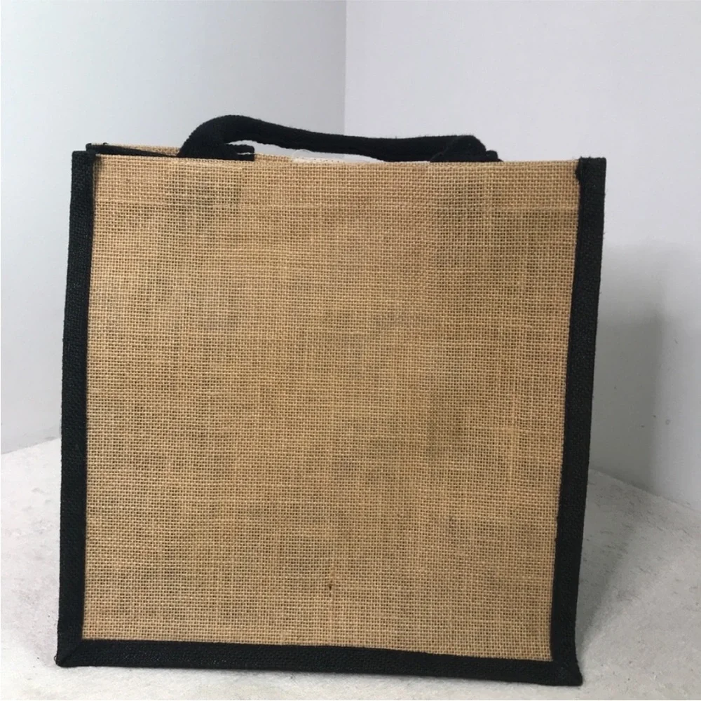BASIL HAYDENS BURLAP BEIGE AND BLACK SMALL TOTE BAG